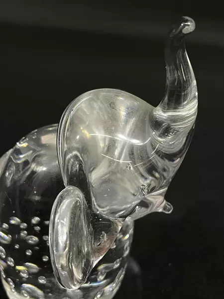 Hand Blown Elephant Paperweight with Bubbles, 4" Tall, Taiwan - Pre-owned