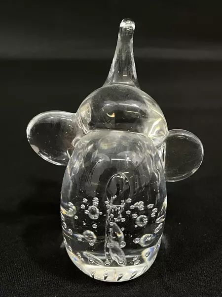 Hand Blown Elephant Paperweight with Bubbles, 4" Tall, Taiwan - Pre-owned