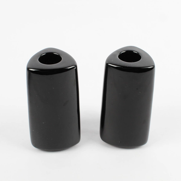 PartyLite P0220 Eclipse Pair/Duo Glossy Solid Black Ceramic 4" Tall