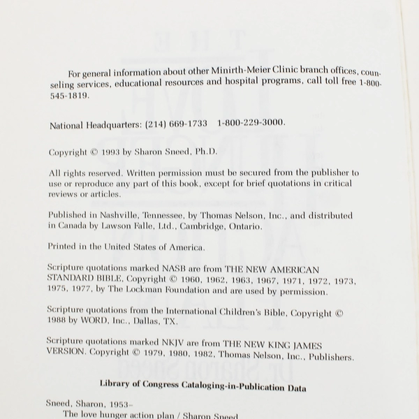 The Love Hunger Action Plan by Sharon Sneed 1993 Paperback