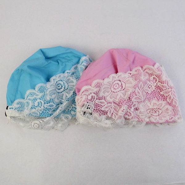  2 Pcs Swim Caps Lace Trim Pink and Blue for Women Ladies Swimming Women's