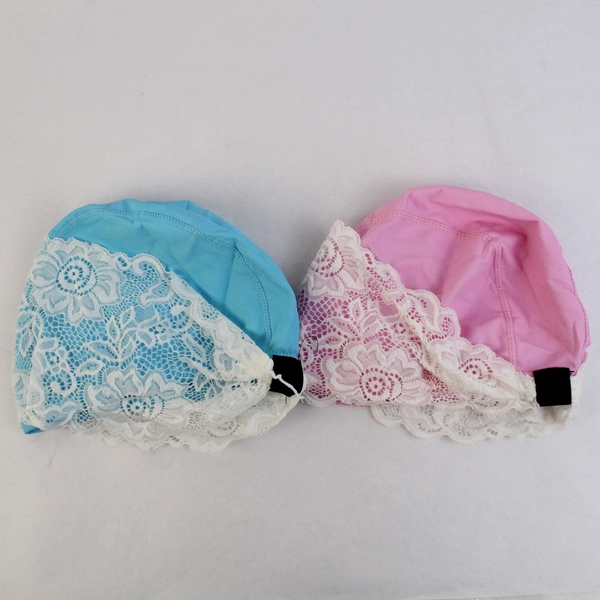  2 Pcs Swim Caps Lace Trim Pink and Blue for Women Ladies Swimming Women's