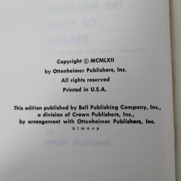The Meaning Of Your Dreams Franklin Martini Bell Publishing Company HC DJ