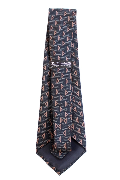 Zylos George Machado Men's Silk Tie Geometric Black Navy Pink 60" Necktie
