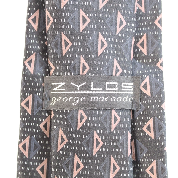 Zylos George Machado Men's Silk Tie Geometric Black Navy Pink 60" Necktie