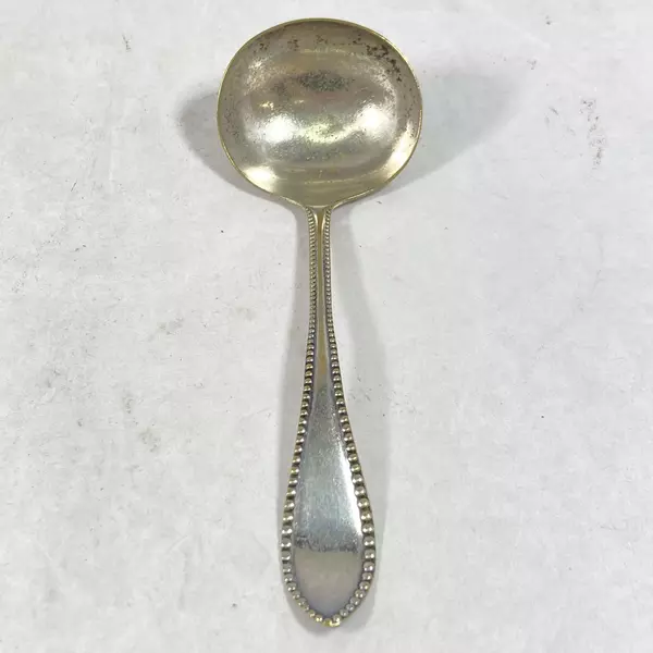 Vintage Extra Coin Silver Plate Ladle with Beaded Handle - 7.25" Long