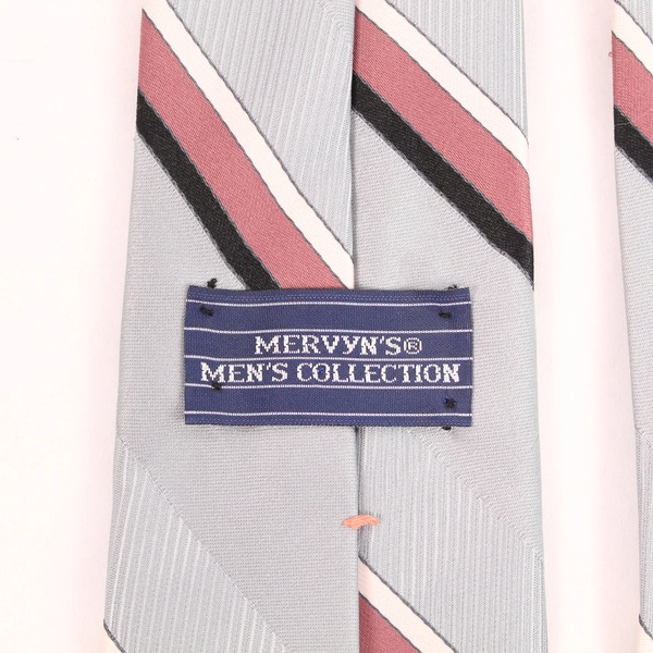 Vintage Mervyn's Men Collection Gray Pink Striped Tie 56" Long Necktie