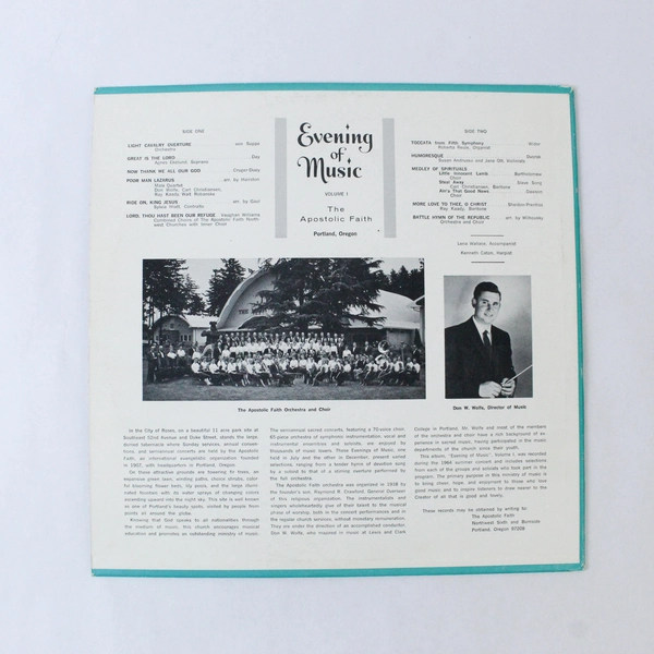 Evening of Music Vol 1 Vinyl Record 1964 The Apostolic Faith - Good Condition