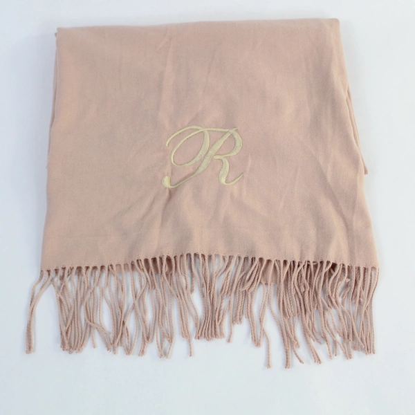 Things Remembered Mauve Pink Personalized Scarf Monogram 'R' Fringe 74" Long