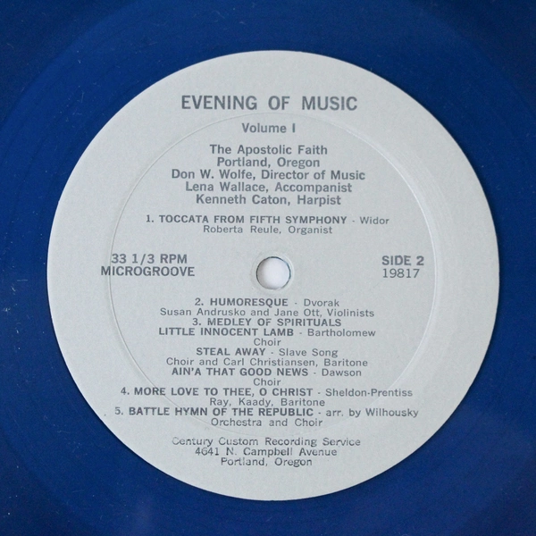 Evening of Music Vol 1 Vinyl Record 1964 The Apostolic Faith - Good Condition