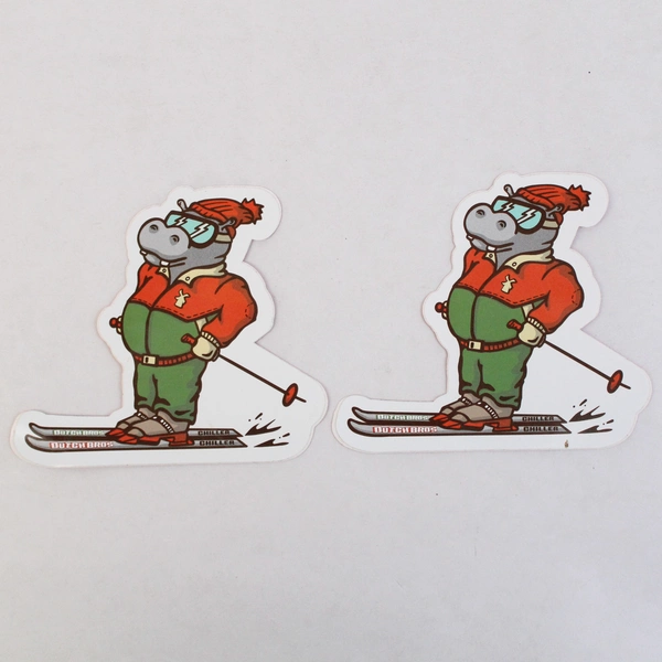 Lot of 2 Dutch Bros Stickers Christmas Sticker Winter Hippo Skiing December 2023