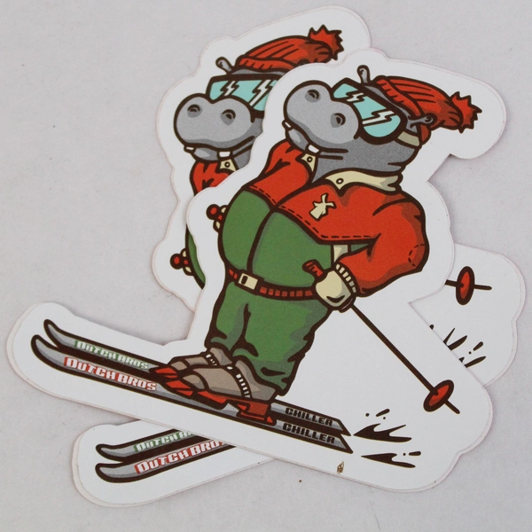Lot of 2 Dutch Bros Stickers Christmas Sticker Winter Hippo Skiing December 2023