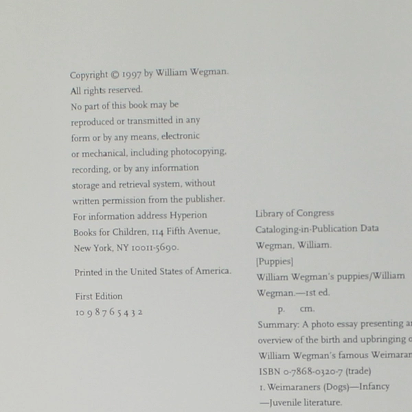 Puppies by William Wegman 1997 Hyperion Books First Edition Hardcover