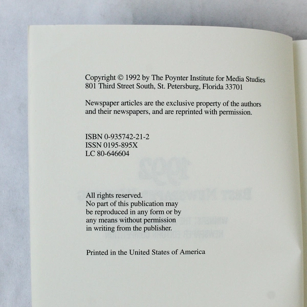 1992 Best Newspaper Writing by Karen F. Brown - Pre-Owned Paperback Book