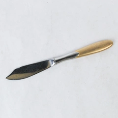 Stainless Steel Butter Knife Faux Gold Handle Unique Notch 7" Pre-Owned