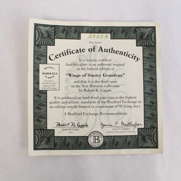 Wings of Snowy Grandeur Plate by Robert R. Copple COA - Very Good Condition