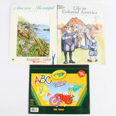 Lot Of 3 Coloring Books: America The Beautiful, A B C Tablet, Colonial America