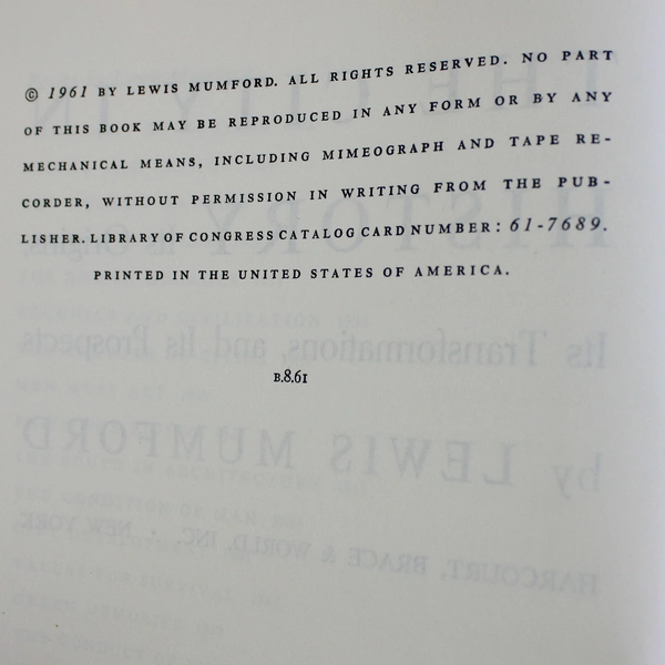 The City In History by Lewis Mumford 1961 Hardcover First Edition