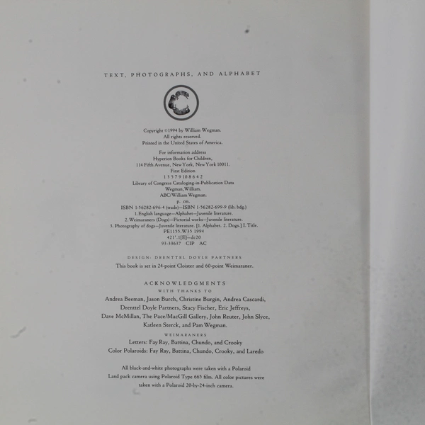 ABC by William Wegman 1994 Hyperion Books Hardcover