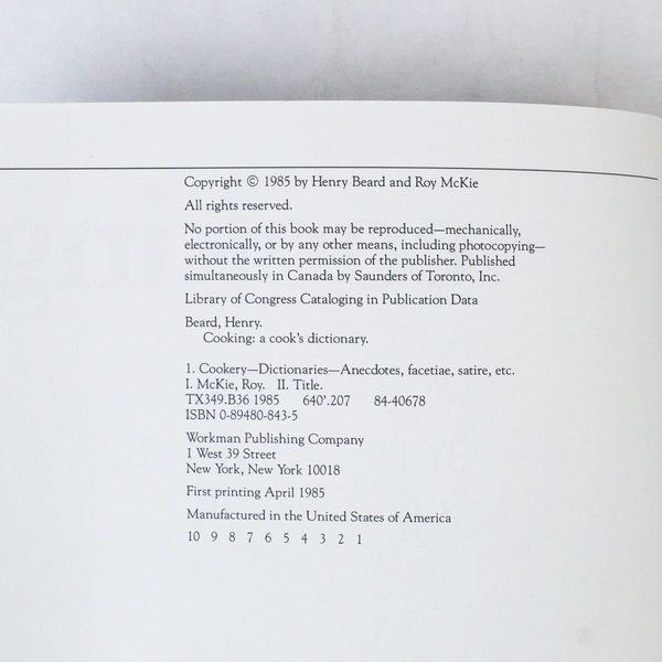 Cooking: A Cook's Dictionary by Henry Beard & Roy McKie 1985 Paperback