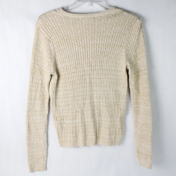 Pria Women's Beige Metallic Pullover Sweater Long Sleeve Ribbed Size PM
