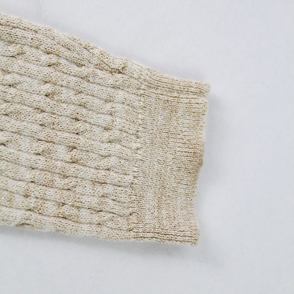 Pria Women's Beige Metallic Pullover Sweater Long Sleeve Ribbed Size PM