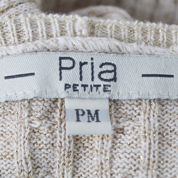Pria Women's Beige Metallic Pullover Sweater Long Sleeve Ribbed Size PM