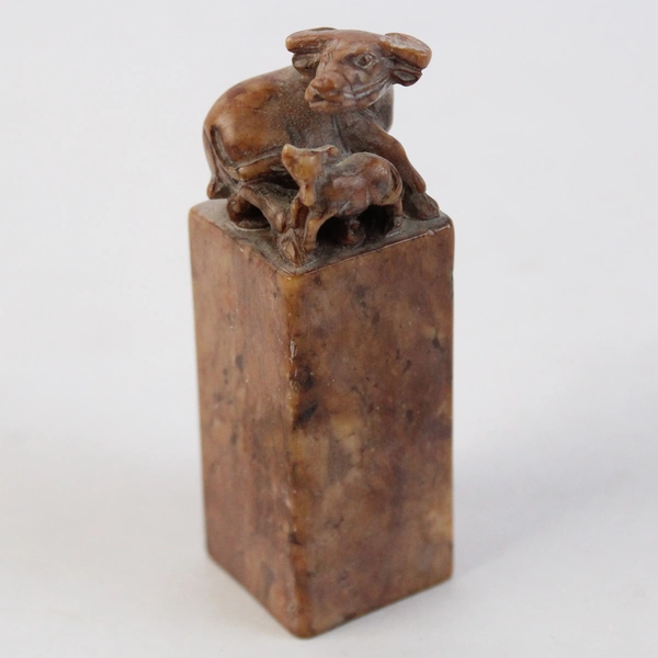 Carved Stone Bull and Calf Personalized Name Stamp Pamela