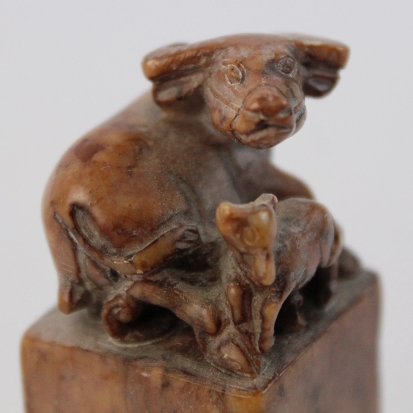 Carved Stone Bull and Calf Personalized Name Stamp Pamela