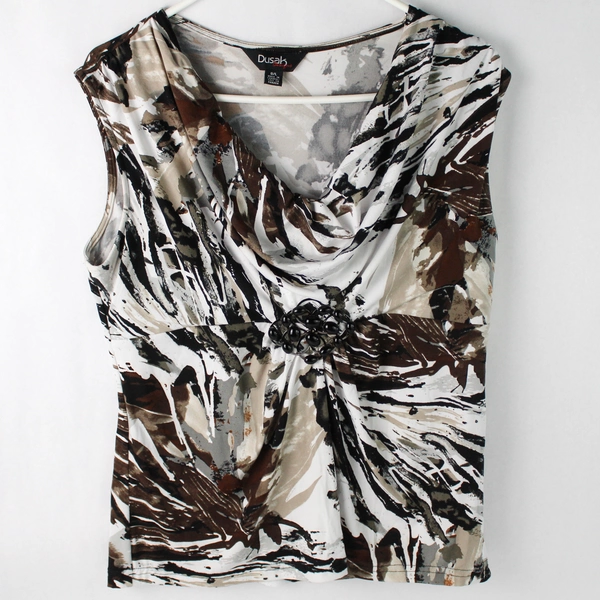Dusak Designs White Gray and Brown Sleeveless Blouse Women's Size Large
