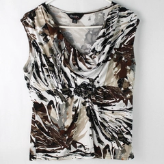 Dusak Designs White Gray and Brown Sleeveless Blouse Women's Size Large