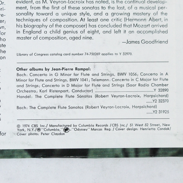 Jean-Pierre Rampal Mozart Six Sonatas for Flute Vinyl LP 1974 Y-32970