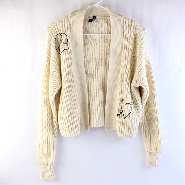 Divided by H&M Embroidered Cream Open Front Knit Cardigan Women's Size XS