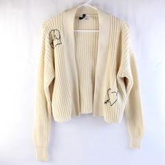 Divided by H&M Embroidered Cream Open Front Knit Cardigan Women's Size XS