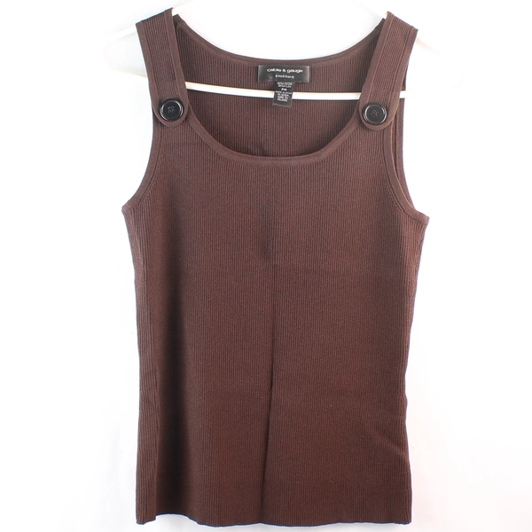 Cable & Gauge Petites Ribbed Tank Top Brown Button Accent Size PM