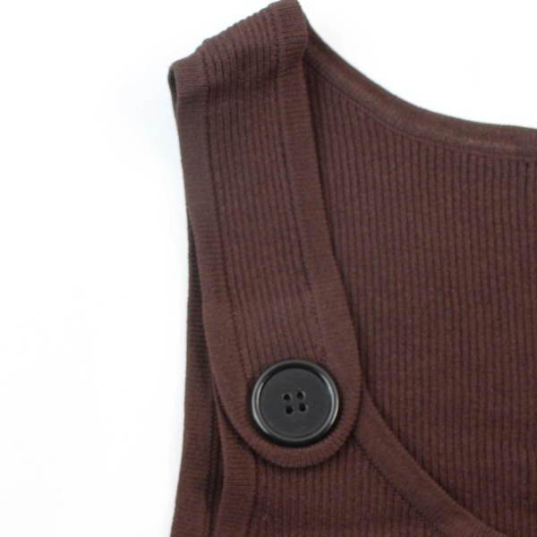Cable & Gauge Petites Ribbed Tank Top Brown Button Accent Size PM