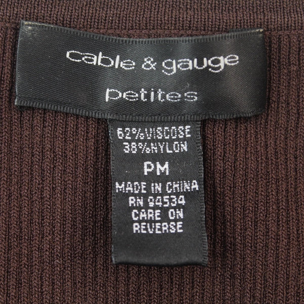 Cable & Gauge Petites Ribbed Tank Top Brown Button Accent Size PM