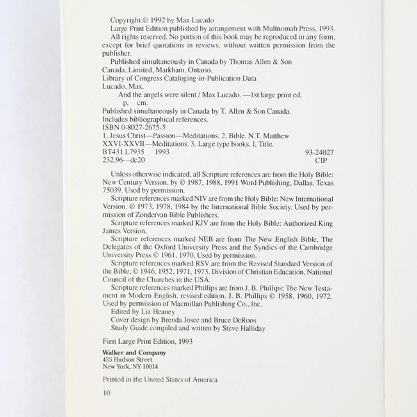 And the Angels Were Silent by Max Lucado 1993 Walker and Company Paperback