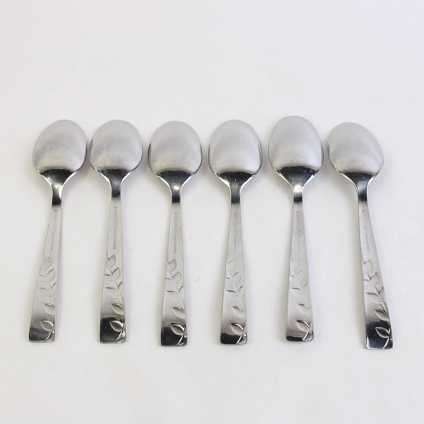 Lot of 6 Cambridge Flatware Blossom Sand (Stainless) Soup Spoons