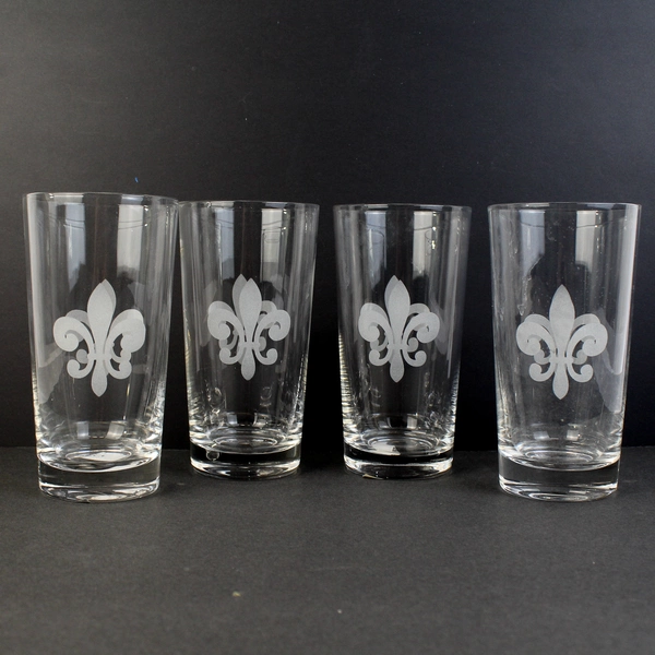 Set Of 4 Western Moments Fleur De Lis Crystal Tumblers 6.5" Tall