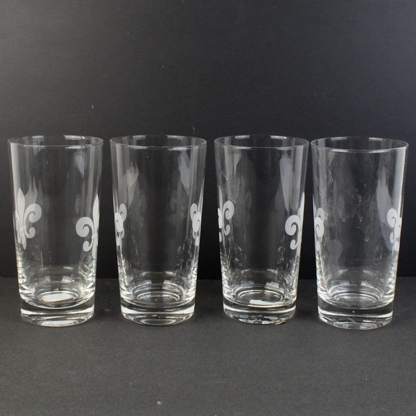 Set Of 4 Western Moments Fleur De Lis Crystal Tumblers 6.5" Tall