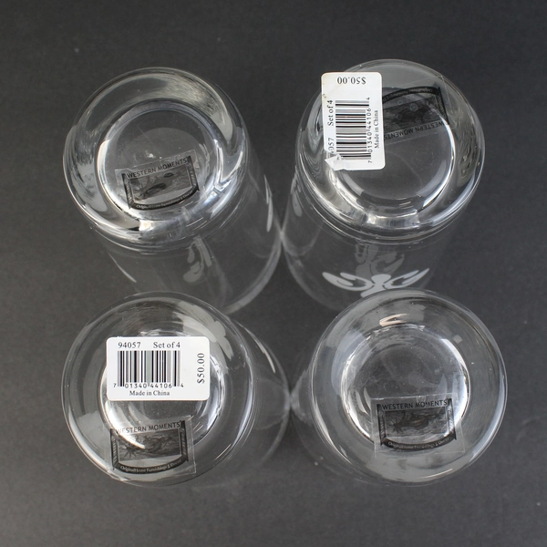 Set Of 4 Western Moments Fleur De Lis Crystal Tumblers 6.5" Tall