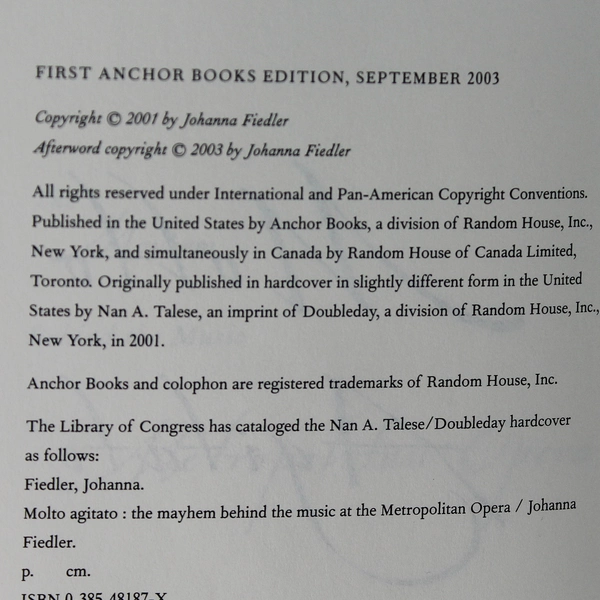 Molto Agitato Johanna Fiedler 2003 Paperback Anchor Books