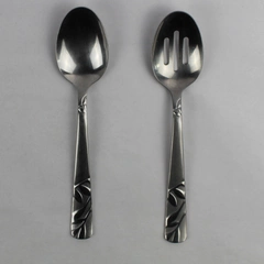 Lot of 2 Cambridge Flatware Zinnia Sand Stainless Slotted & Not Serving Spoons