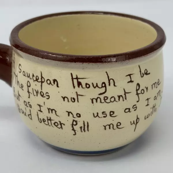 Antique Watcombe Pottery Motto Ware Jam Pot Cottage Design Collectible