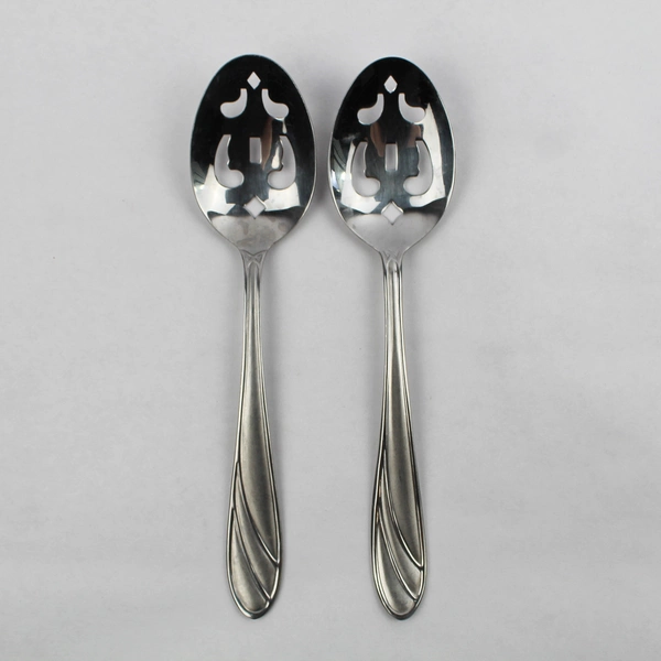 Lot of 2 Cambridge Flatware Medina (Stainless) 2 Slotted Serving Spoons