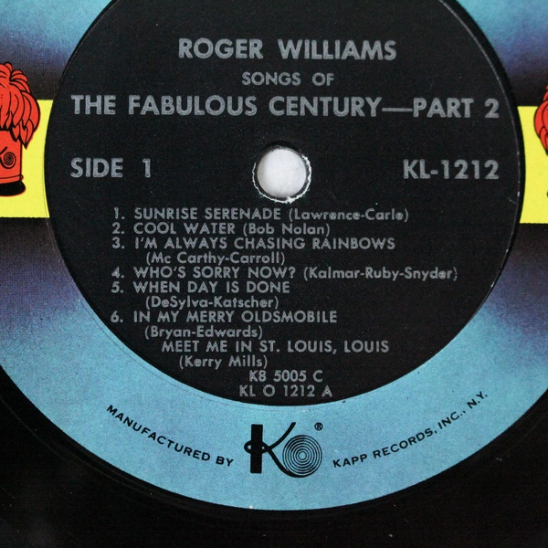 Roger Williams Songs of the Fabulous Century Part 2 Vinyl Record KL-1212