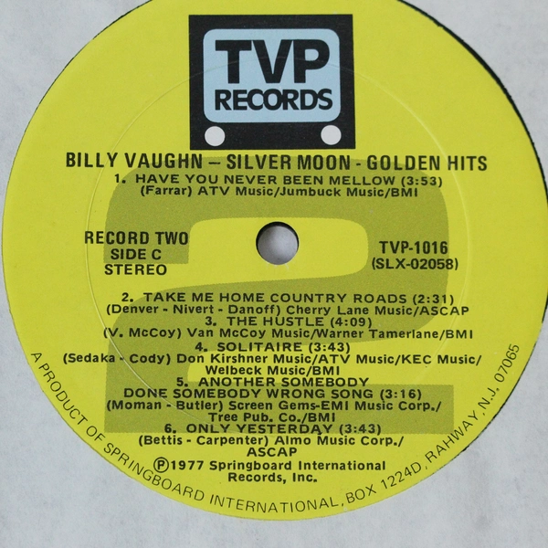 Silver Moon Golden Hits Billy Vaughn Vinyl LP TVP-1016 Pre-Owned As-Is