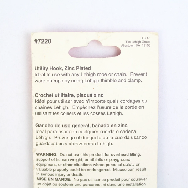Lot of 4 Lehigh Screw Utility Hooks Zinc Plated 4 x 3/8 in 7220
