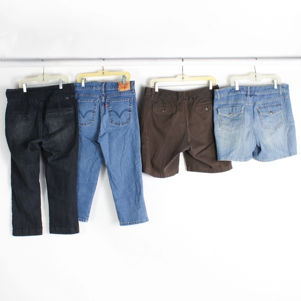 Lot of 4 Denim and Cotton Fabric Pants and Shorts for DIY Crafts